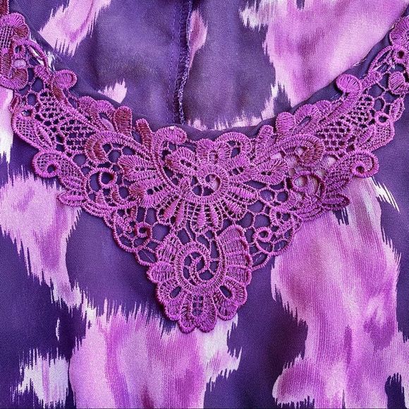 Wrapper Pink & Purple Floral Lace Neckline Blouse - Picture 4 of 8
